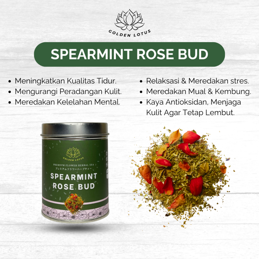 

GOLDEN LOTUS Teh Bunga Mawar SPEARMINT ROSE Organic Premium Kaya Antioksidan dan Relax Flower Tea