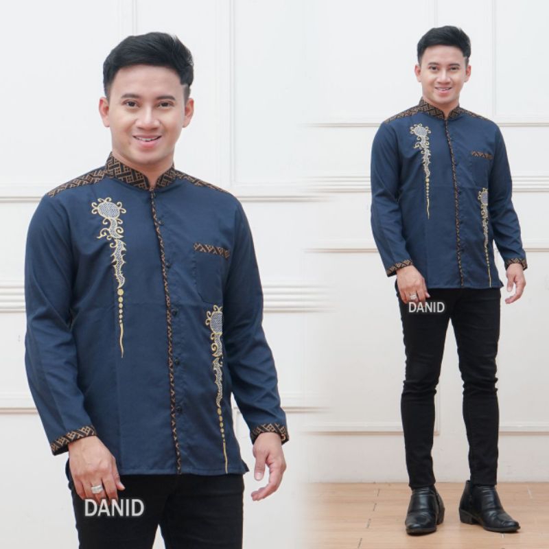 Baju Koko Jumbo Lengan Pendek Kombinasi Batik Bordir Baju koko spesial lebaran M L XL XXL