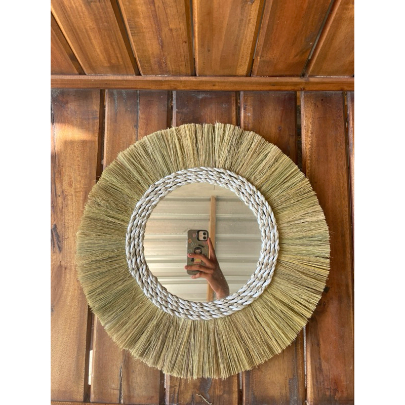 Cermin Bulat Rayung 20 cm/ Cermin Aestetic *Warna Natural