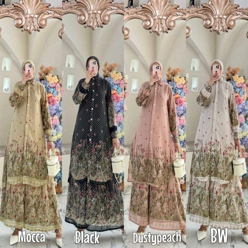 ALBERTA SET by ori GLAMZ glz tunik + celana kulot + kerudung segi empat