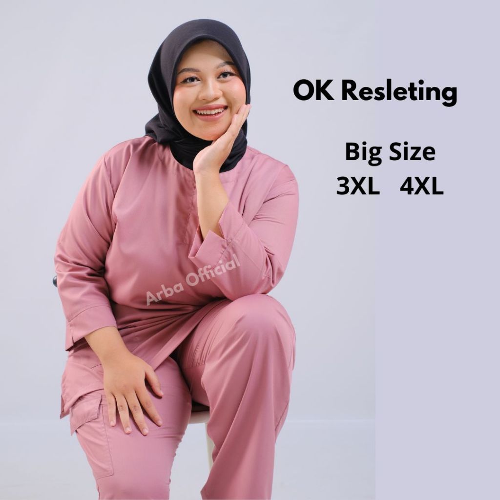 Baju Jaga OK Resleting Depan Big Size 3XL 4XL Slim Fit Lengan 7/8 Dokter Nakes Perawat Jaga Bahan To