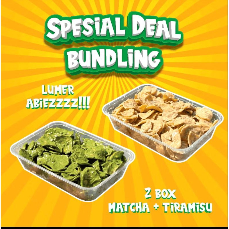 

PAKET BUNDLING 2BOX KERIPIK PISANG MATCHA+TIRAMISU 400GRAM