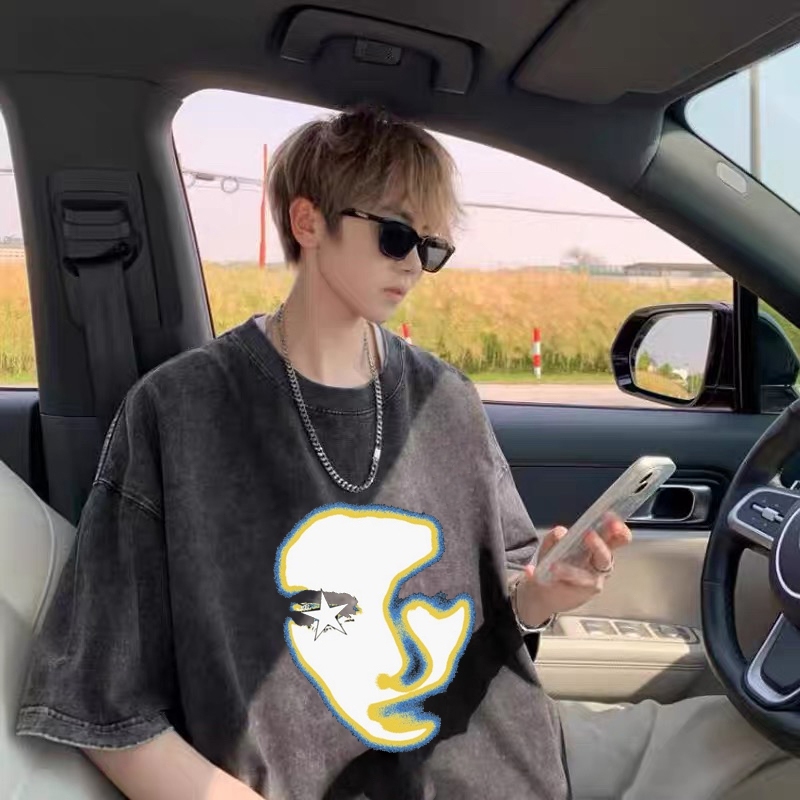 T-shirt tertekan wajah bersinar bintang hip hop Kaos Pria Premium Tebal |Kaos Oversize Pria|Kaos Imp