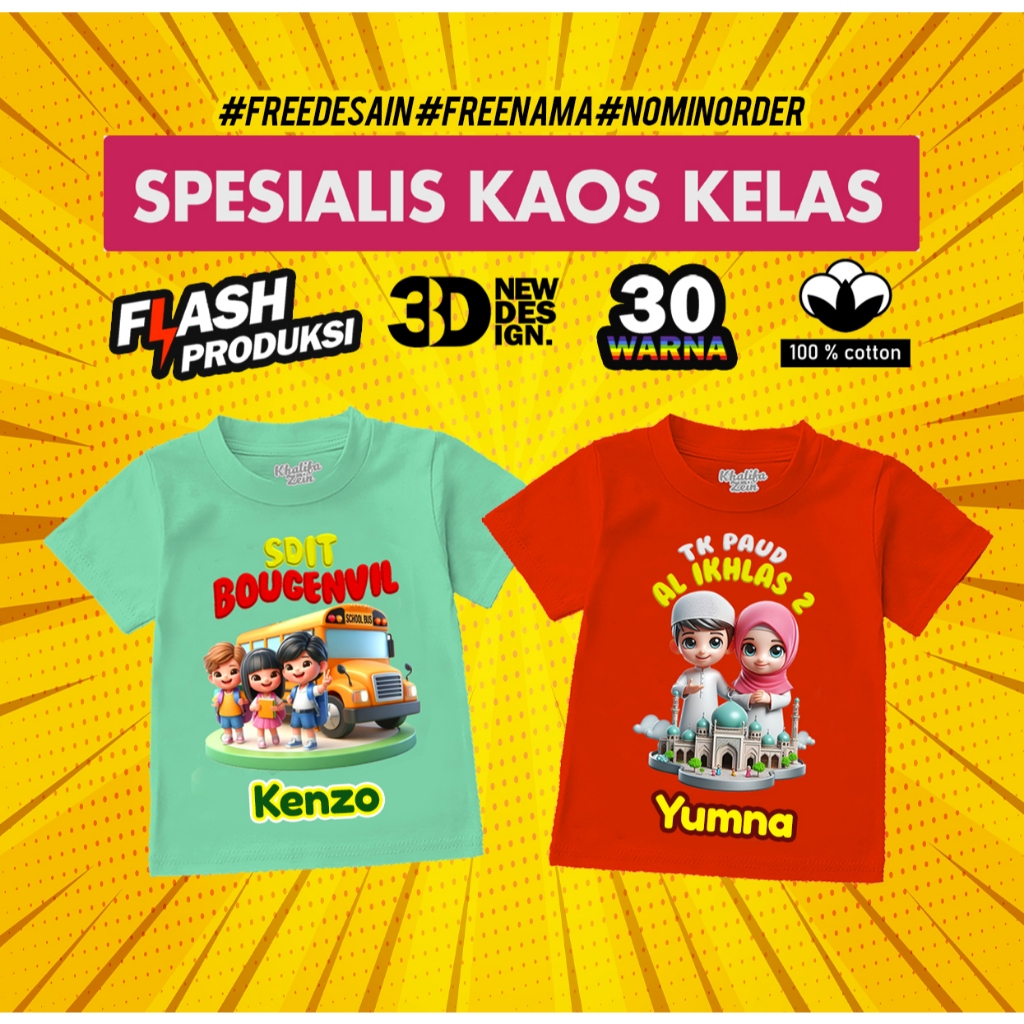 Qingqongclothing baju Kaos Kelas TK Paud SD Sekolah Family Gathering