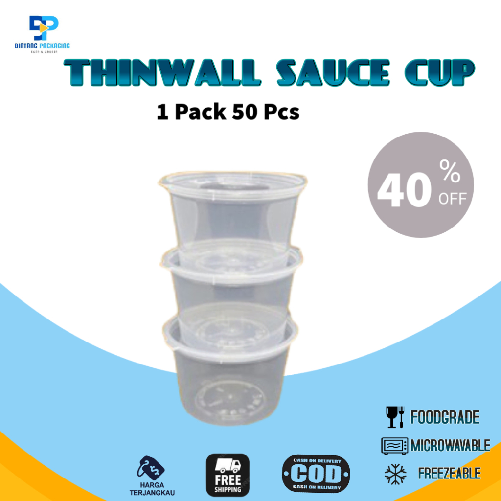 Thinwall Cup 25ml 35ml 60ml 100ml 150ml Pack Bulat Cup Sambel Cup Puding Plastik Medan