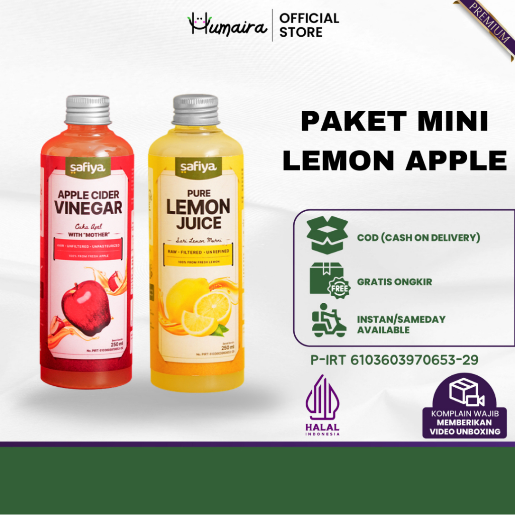 

[PAKET MINI HEMAT] LEMON APPLE - Sari Lemon 250 ml + Cuka Apple 250 ml SAFIYA With Mother Original