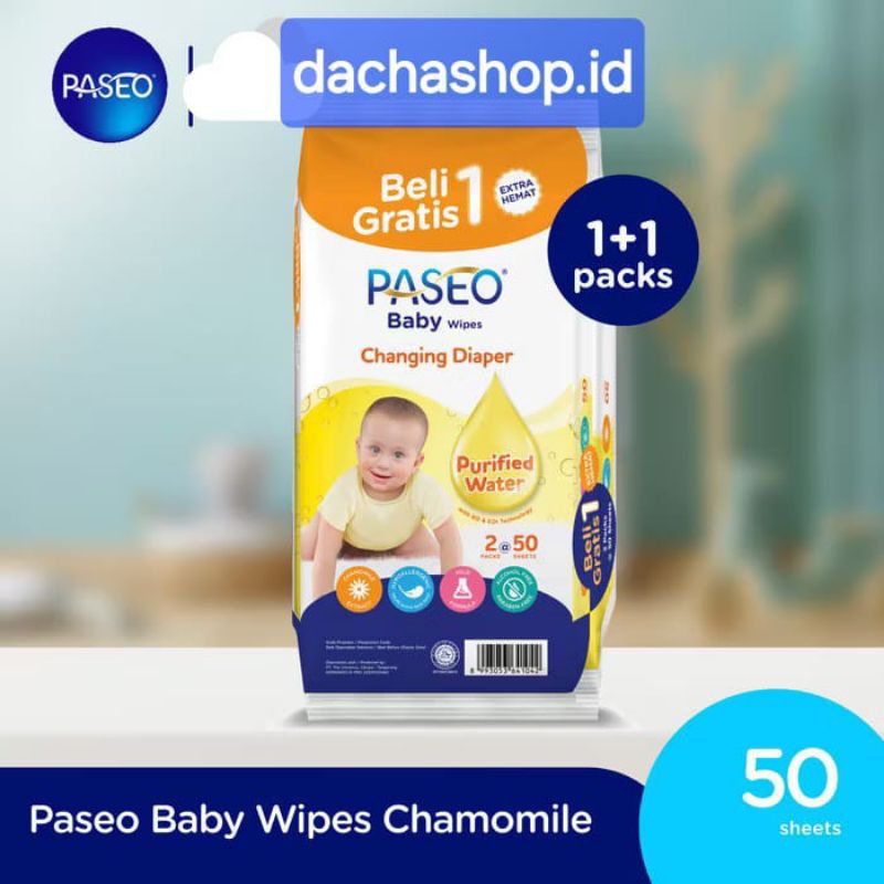 Paseo Baby Tissue Basah Chamomile Paseo Tisu Basah Bayi  Beli 1 Gratis 1 Paseo Tisu Basah Bayi Termu