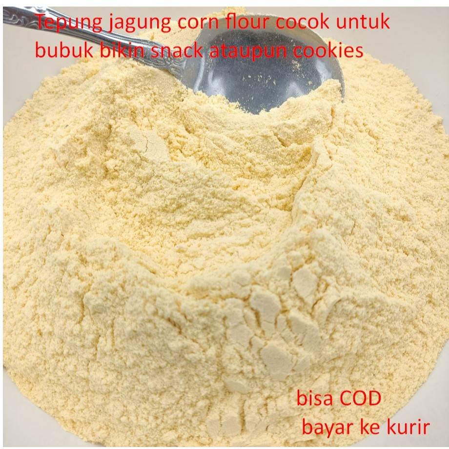 

Tepung jagung corn flour mesh 40 cocok untuk bubuk bikin snack ataupun cookies ada sertifikat halal
