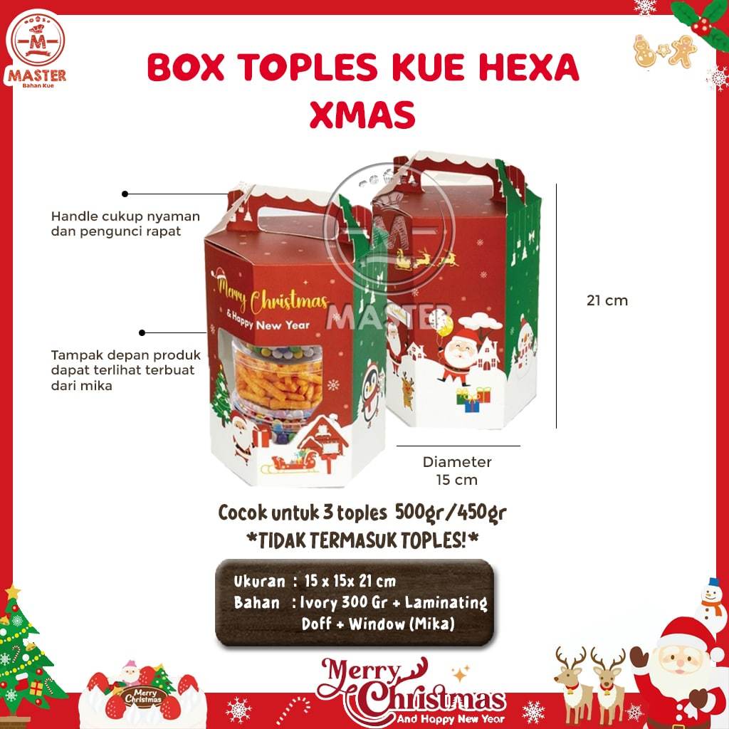 

Box Kado Natal XMAS HEXA untuk 3 Toples Tabung 500gr Kue Kering Natal Christmas Gift Box [1 pcs]