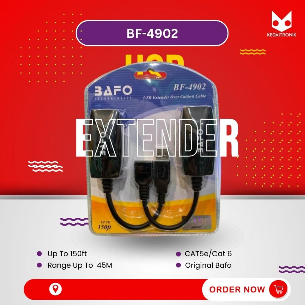 Rumahleha Usb Extender Bafo Bf 4902 Bf4902 Over Cat5E Cat6 Range Up To 45M Usb A Male Female Lan