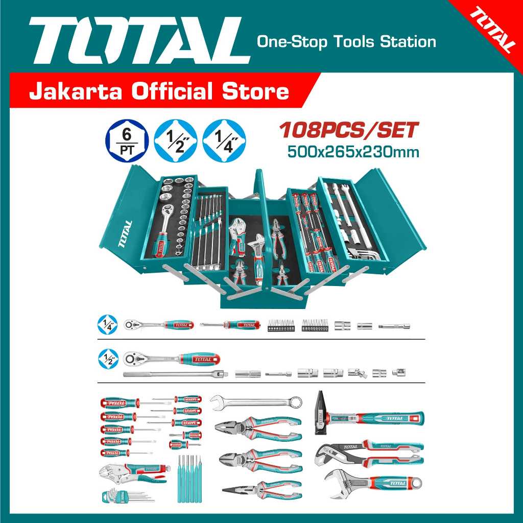 TOTAL Set box perkakas isi 108pcs THTCS121081