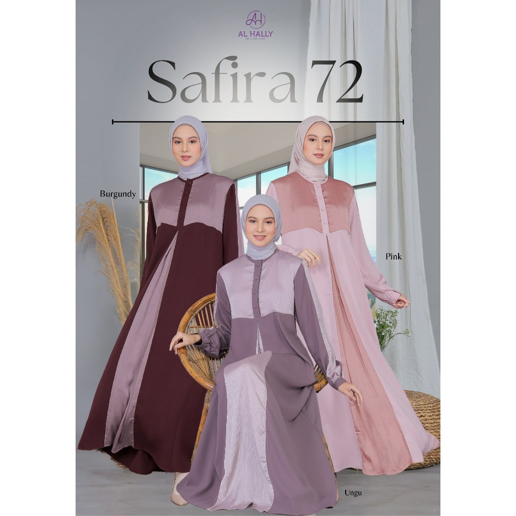 AL HALLY SAFIRA 72 (Burgundy, Ungu, Pink) Dress Muslimah - Gamis Katun ORI AL HALLY