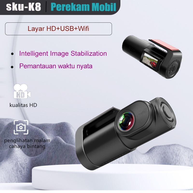 Dashcam K8 Dash Cam Dashcam Kamera Depan Mobil Dashcam Mobil Wifi  Kamera Mobil 360 derajat Dengan L