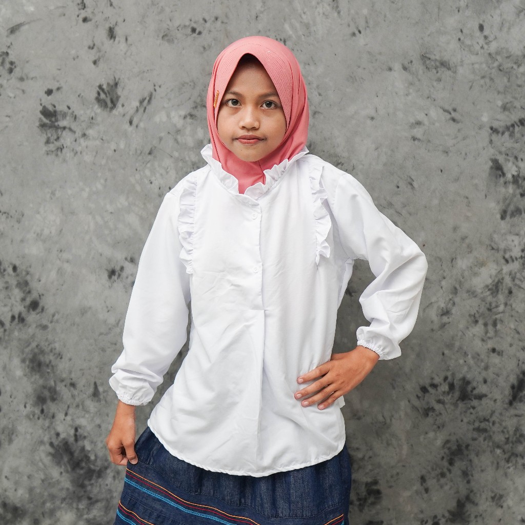 baju atasan ank perempuan / baju putih anak prempuan umur 10-12 tahun / kemeja anak perempuan 12 tah