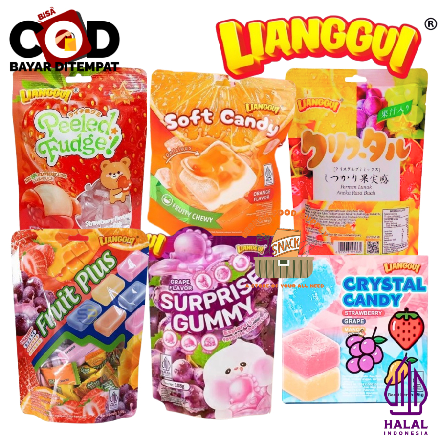 

[ BERKAH ] Lianggui Halal Permen Jelly Lunak Peeled Fudge Surprise Gummy Fruit Plus Crystal Candy Soft Candy Permen Lunak Aneka Rasa Buah Buahan Liang Gui Strawberry Mango Orange Lychee Grape Assorted Flavour Permen Anak Import Snack Cemilan Anak Murah