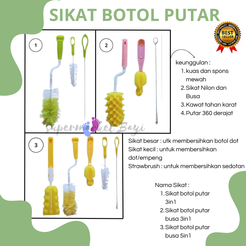 SIKAT BOTOL PUTAR BUSA 5 IN 1 / SIKAT PEMBERSIH BOTOL PUTAR BUSA 3 IN 1 / SIKAT PEMBERSIH BOTOL PUTA