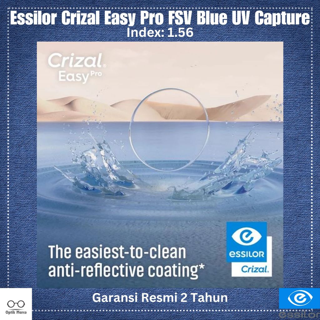 Lensa Kacamata Anti Blue Ray Essilor Crizal Easy Pro FSV 1.56 Blue UV Capture