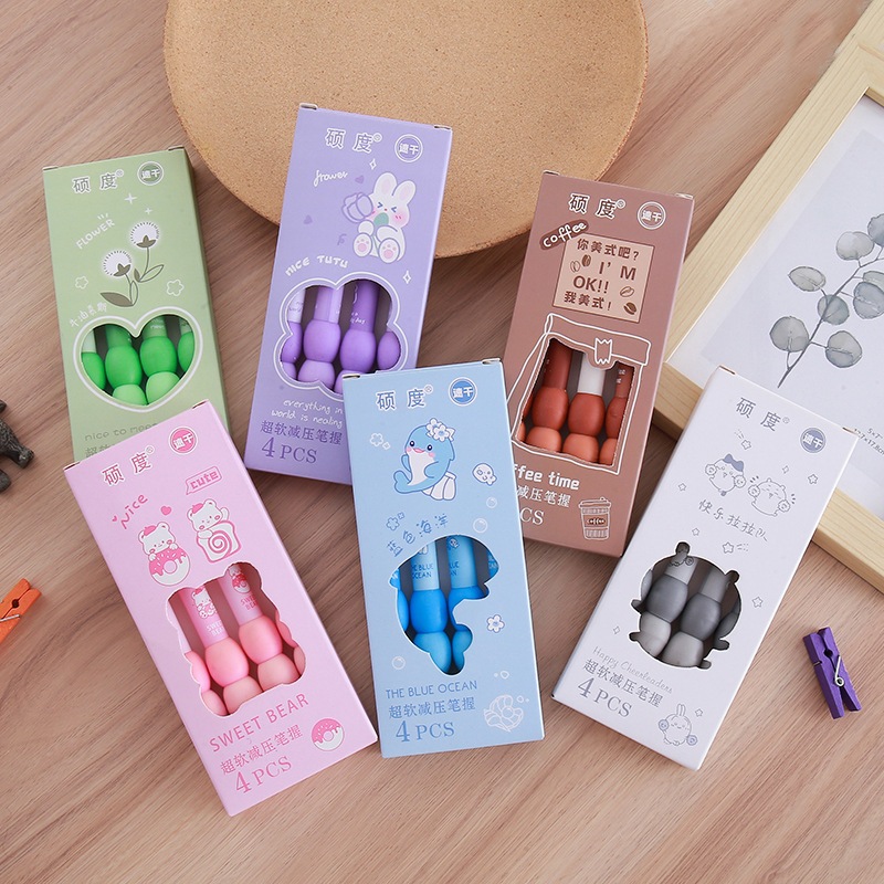 

4Pcs Pulpen Gel Mekanik Motif Kartun / Pen Cetek Soft Grip