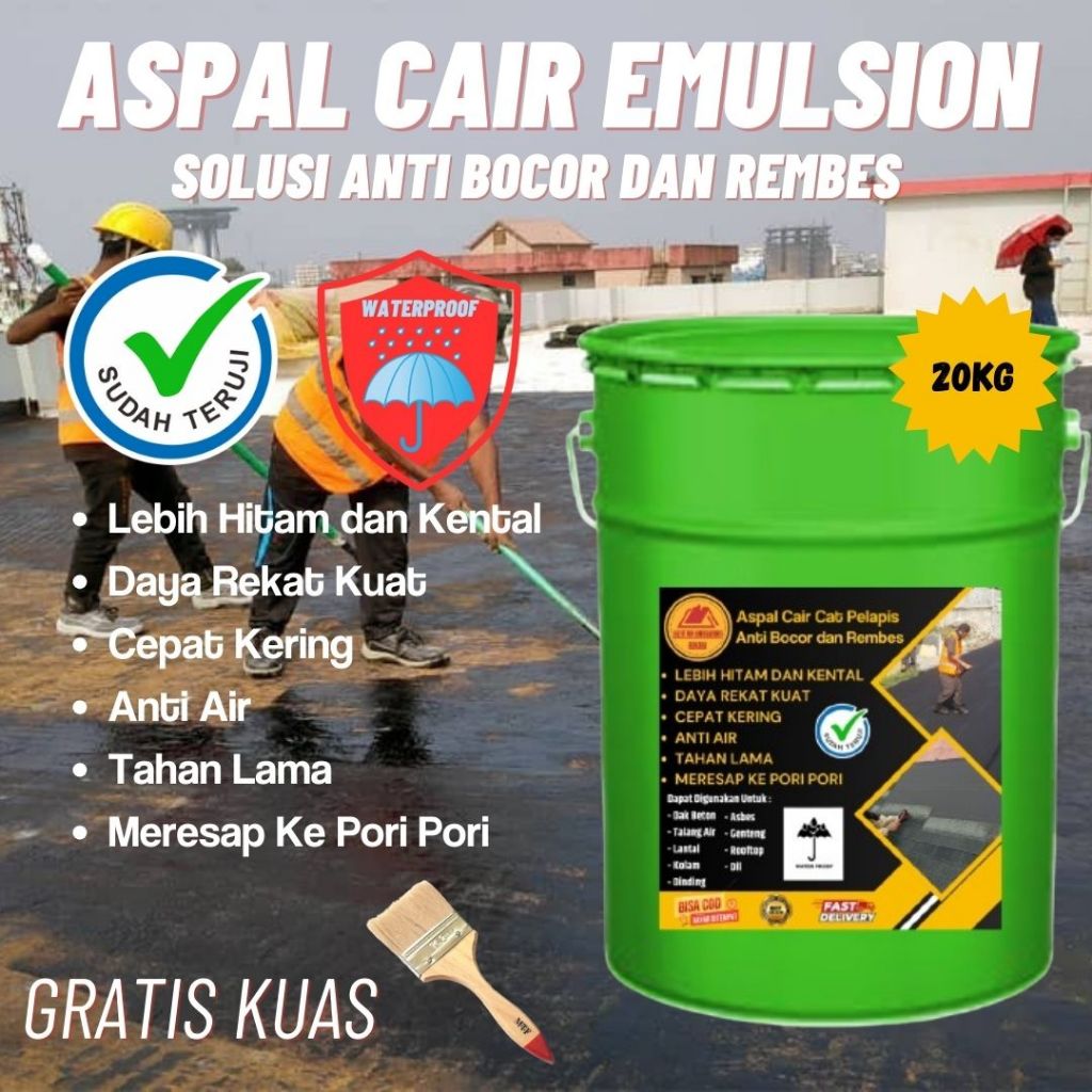 Asphalt Emulsion Premium 20kg Cat Pelapis Tembok Dak Genteng Talang Air Kolam Ikan Lantai Asbes Anti