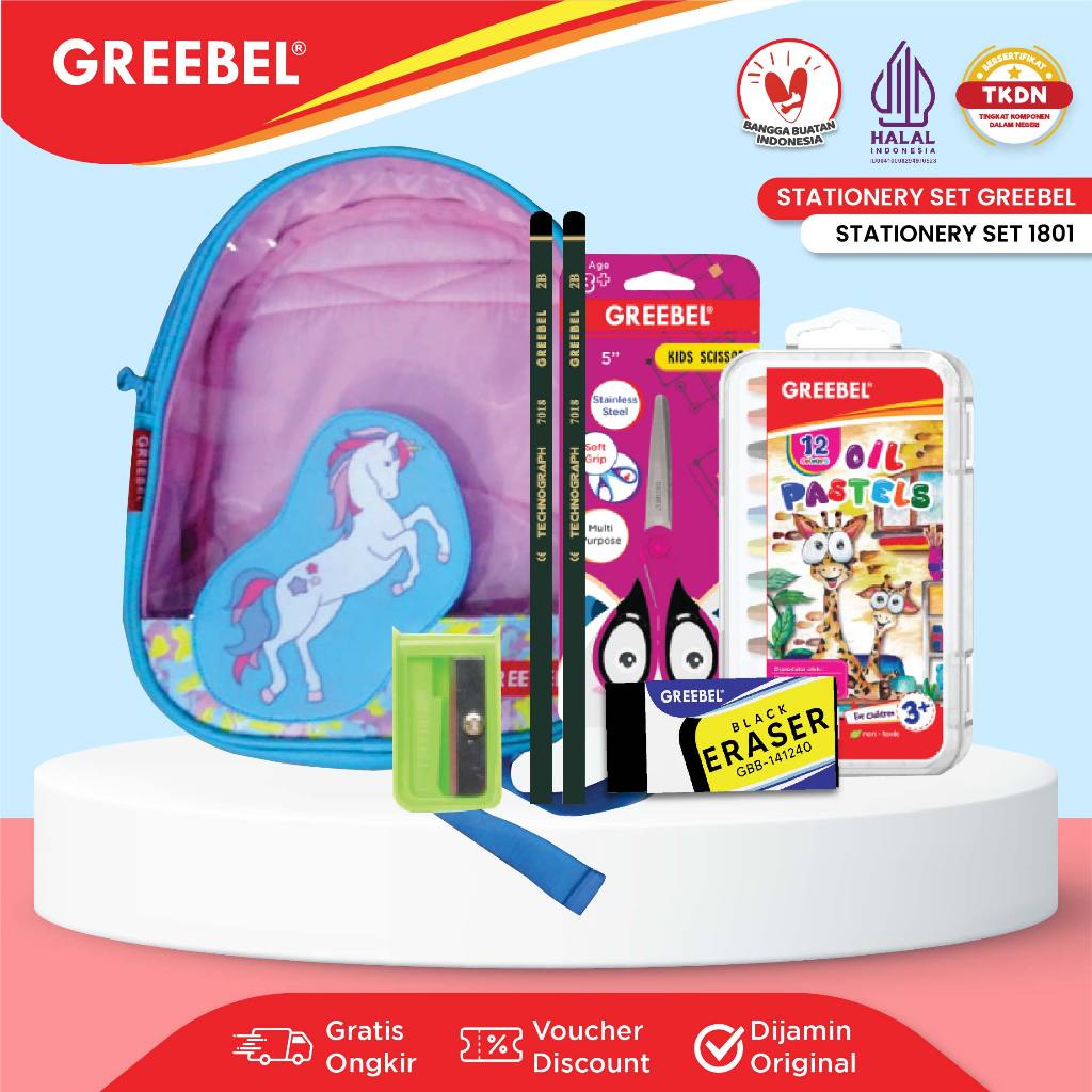 

GREEBEL Paket Alat Tulis 1801 / Stationery set / Tas Sekolah Anak / Paket Belajar Sekolah / Pensil Crayon Penghapus Rautan / Kado Anak