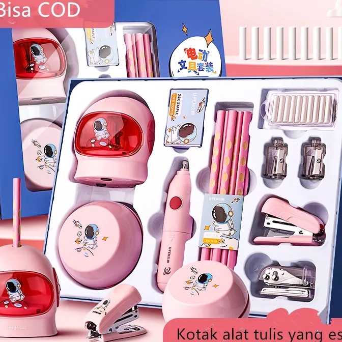 

HJ6 Electric Stationery Set Set Alat Tulis Elektrik Rautan Penghapus Vacuum Pensil 11 In 1