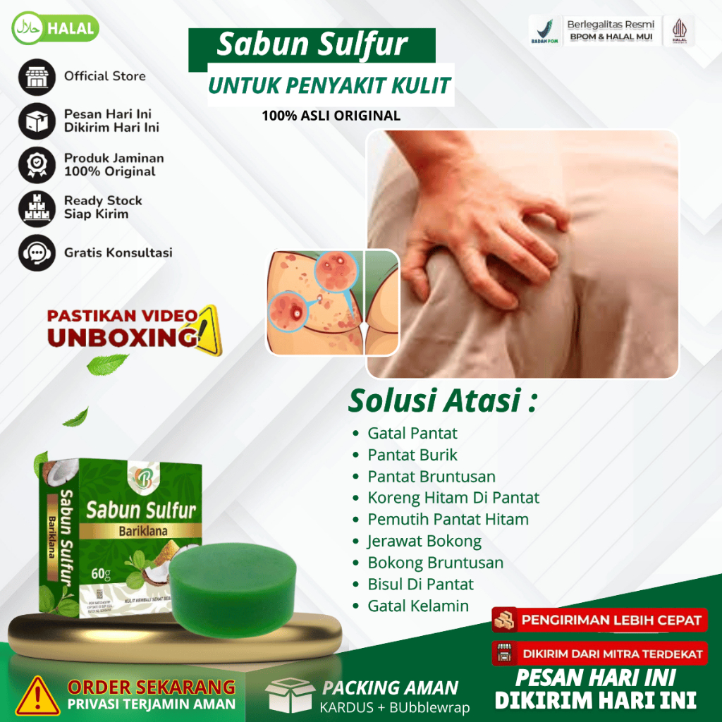 Sabun Sulfur - Sabun Binahong Obat Gatal Pantat, Obat Pantat Burik, Pantat Bruntusan, Koreng Hitam D