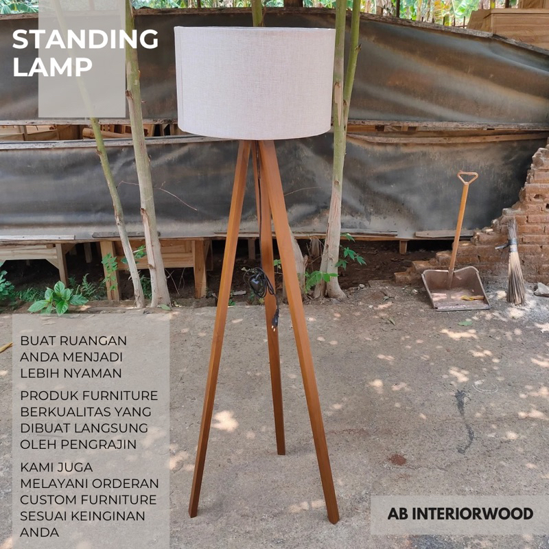 Floor Lamp Tripod Frame Kotak - Kayu jati