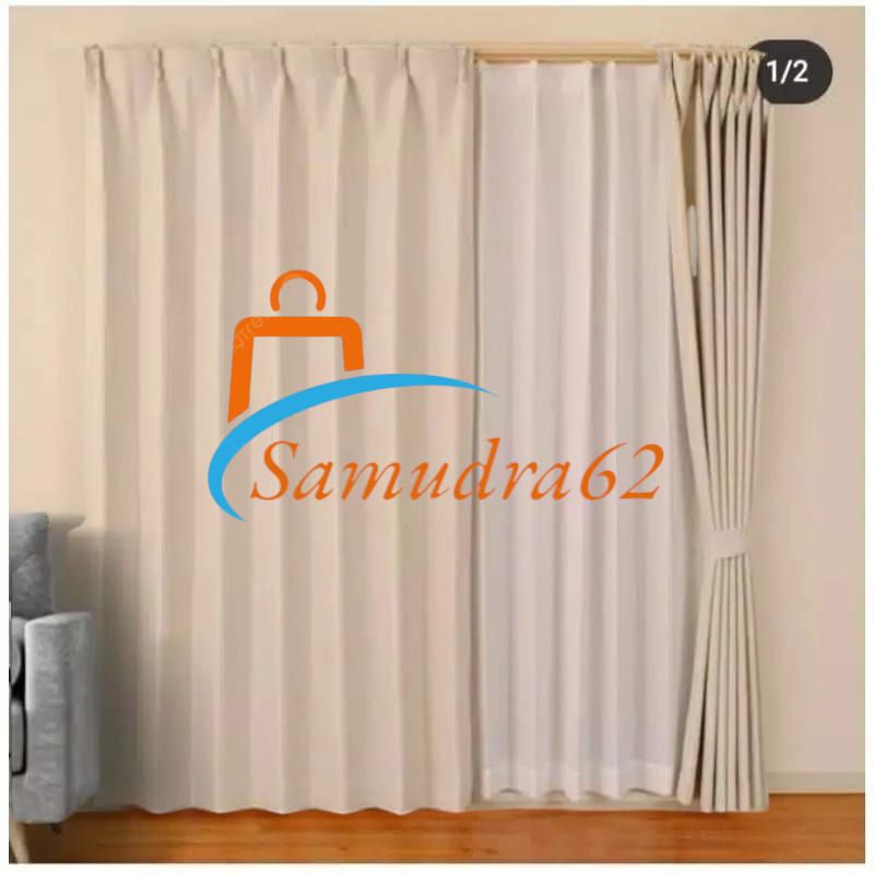 Gorden Impor Blackout Polos Motif Serat Sapron  Hordeng Jendela Dan Pintu Model Plisket Kaitan Kawat