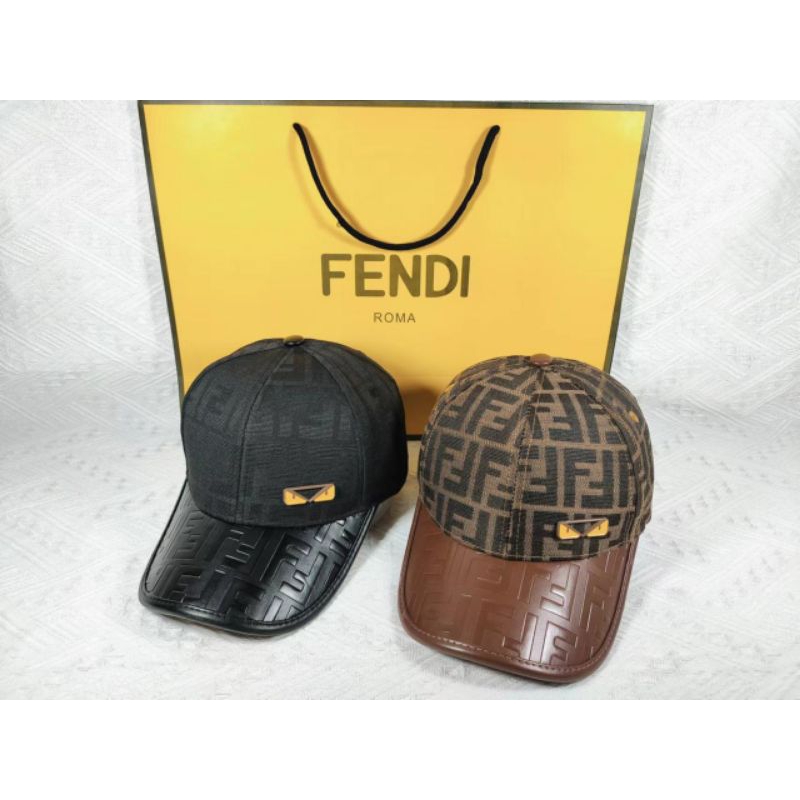 Topi Baseball Fendi Visor Kulit Logo Besi Mata Kuning Kecil Premium Best Quality