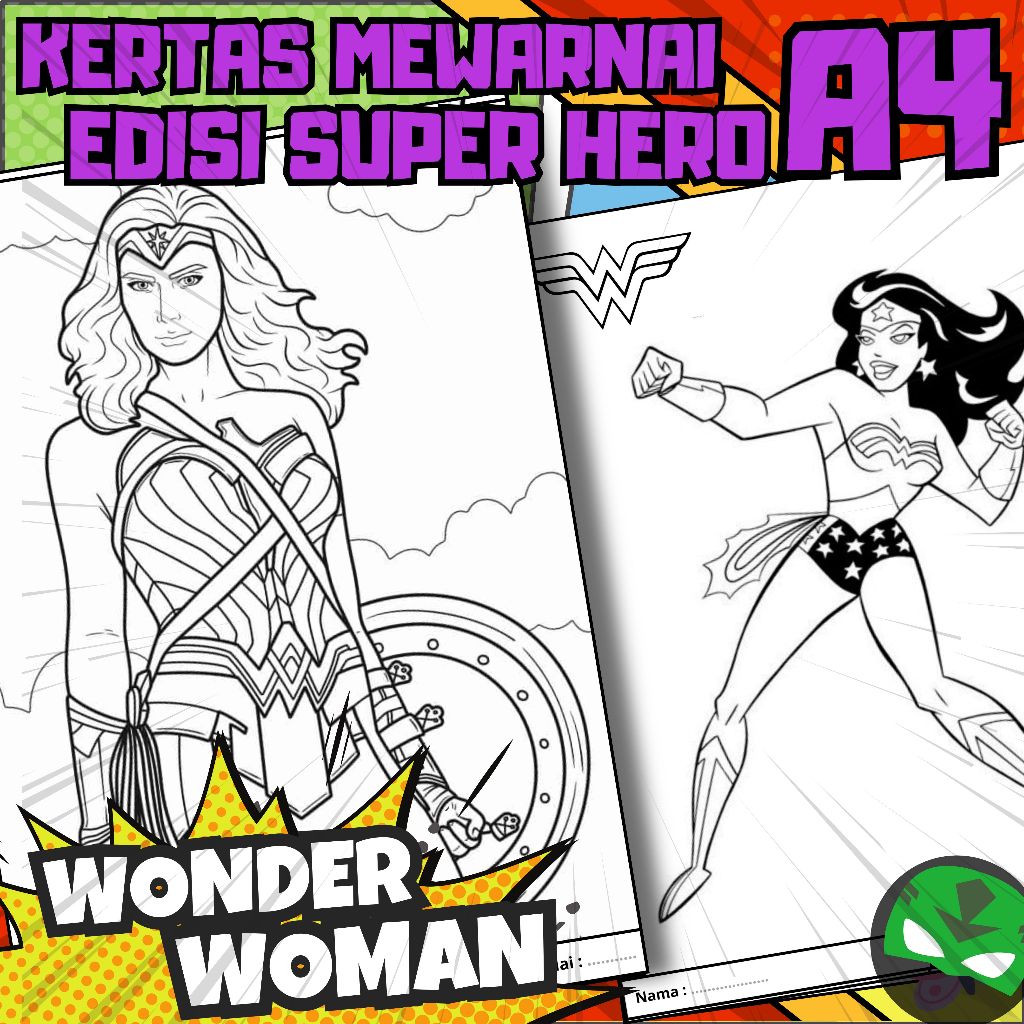 

MEDIA KERTAS KREATIFITAS MEWARNAI ANAK A4 DENGAN PRINT CETAK BUKAN COPY - MEDIA WARNA SUPER HERO - PART 12 - WONDER WOMAN - MAINAN CIKARANG