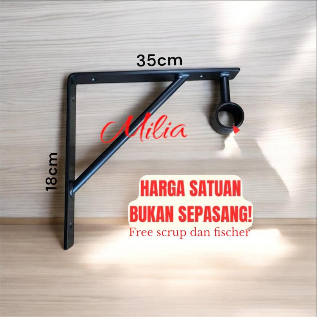 rak besi siku ambalan penyangga gantungan baju diameter lubang BESAR BAHAN TEBAL