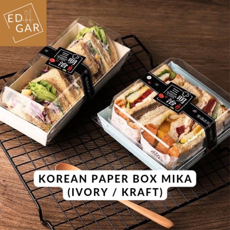 Korean box mika + tutup ( ivory / kraft) / paper box mika / dus mika / box sandwich / box dessert / 
