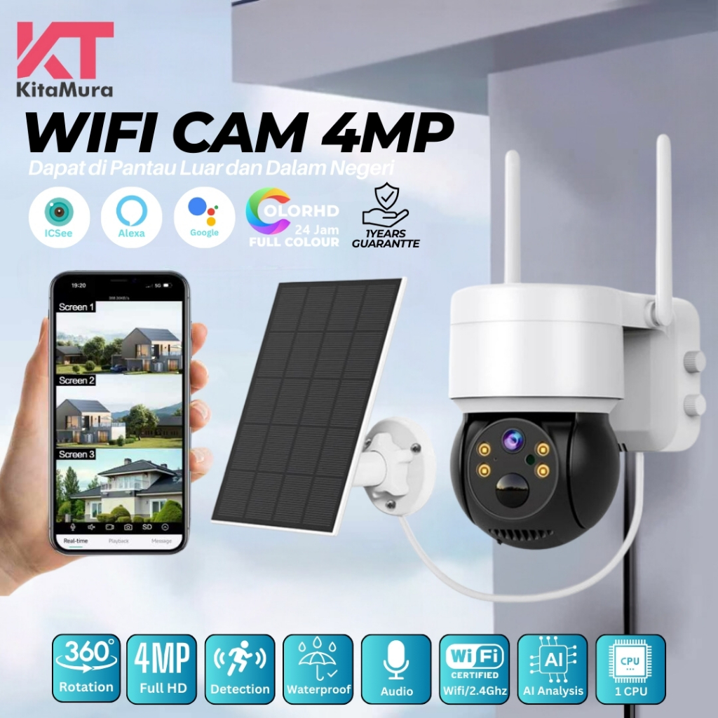 Kamera CCTV WIFI PTZ Outdoor Solar Panel , CCTV Tenaga Surya Nirkabel WIFI IP Cam