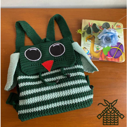 Tas gendong rajut karakter owl / ransel rajut anak karakter burung hantu