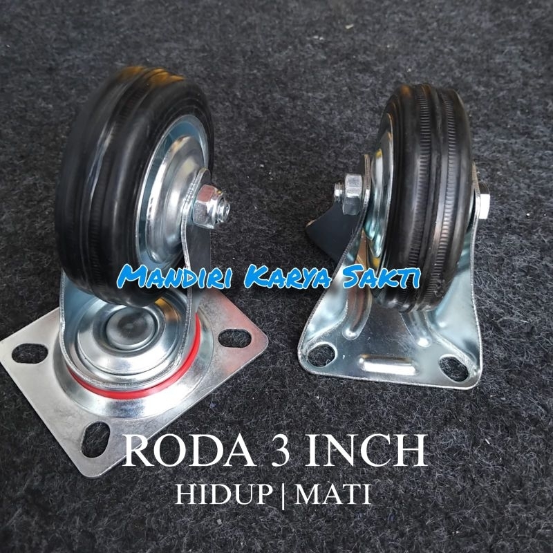 Roda Hitam Karet 3 Inch Hidup | Mati | Roda Etalase Hitam Karet 3 Inch