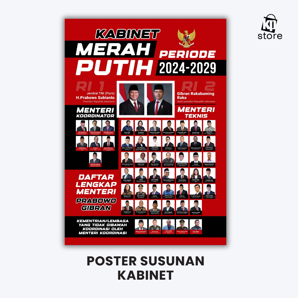 

Poster Kabinet Merah Putih Periode 2024-2029 - Ukuran A3 (33 x 44 cm)