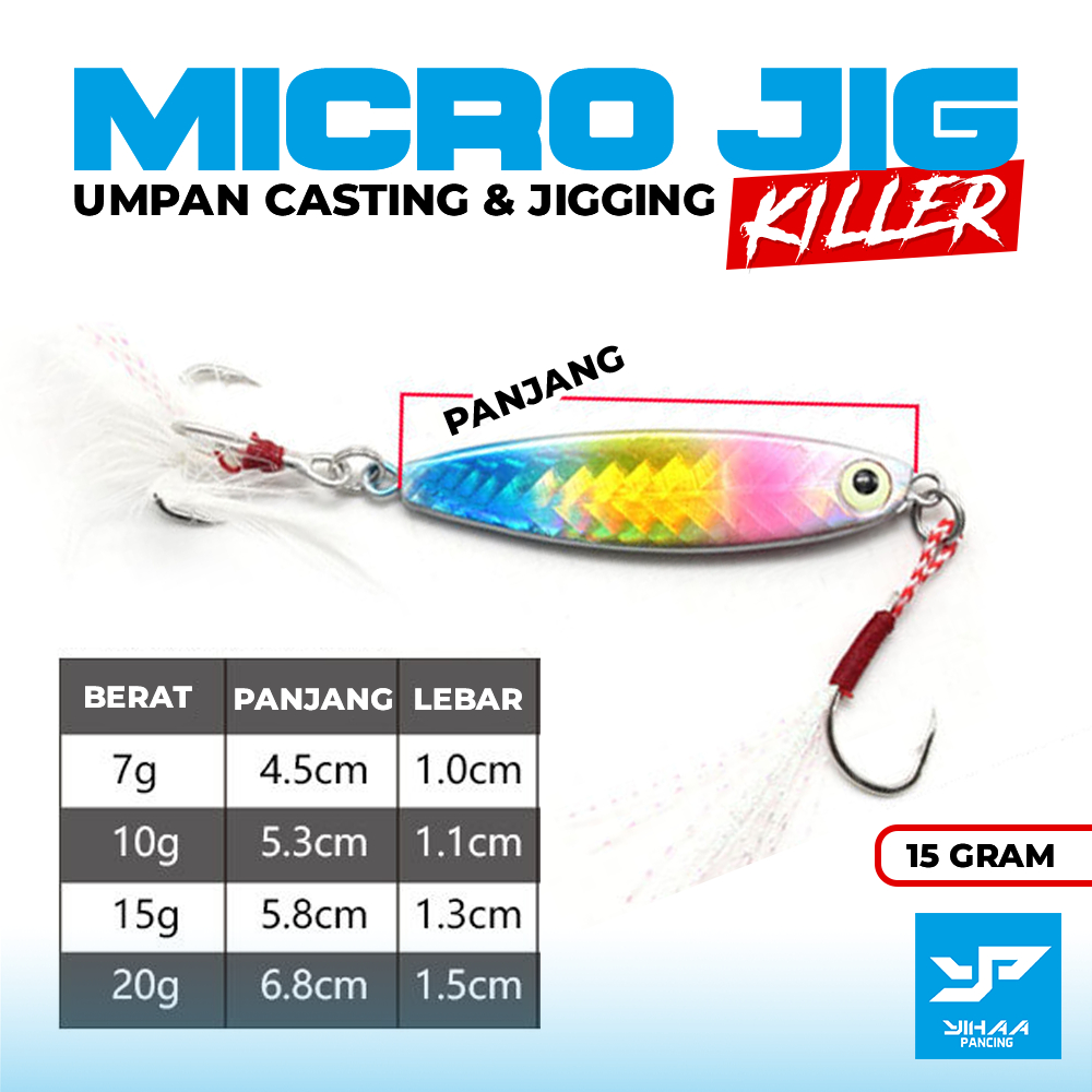 Yihaa Micro Jig Killer 15 Gram Umpan Pancing Jigging & Casting Micro Jig Kiler 15g Assist & Trebel S