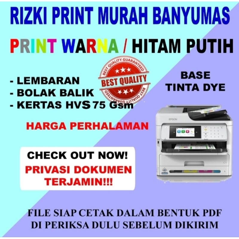 

PRINT DOCUMENT WARNA ATAU HITAM PUTIH A4 atau F4 75 Gsm