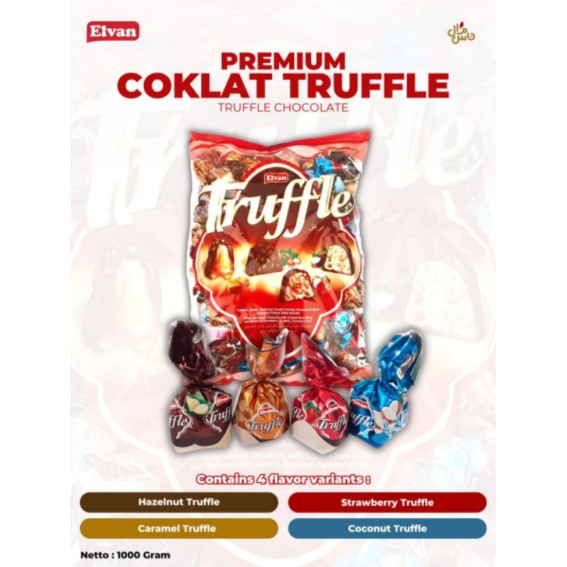 

Coklat Truffle / ELVAN TRUFFLE 1 kg / 1000 gram isi 4 varian oleh oleh haji dan umroh