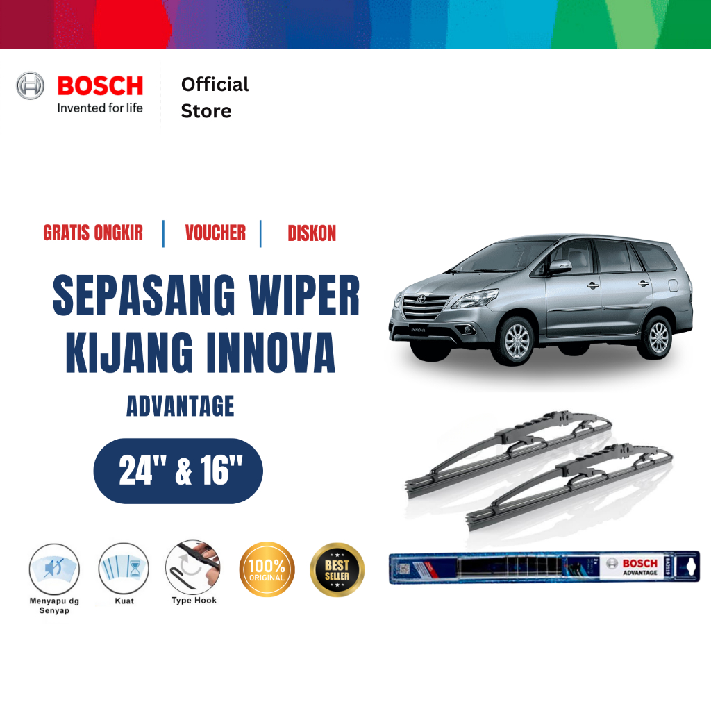 Bosch Sepasang Wiper Kaca Mobil Toyota Kijang Innova Advantage 16 dan 24 Inci