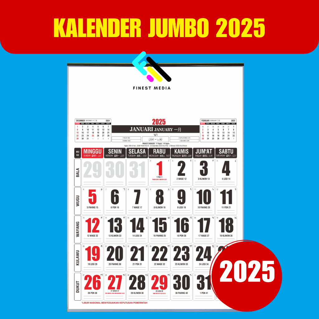 

GROSIR KALENDER 2025 SUPER JUMBO - 12 LEMBAR - TERLARIS