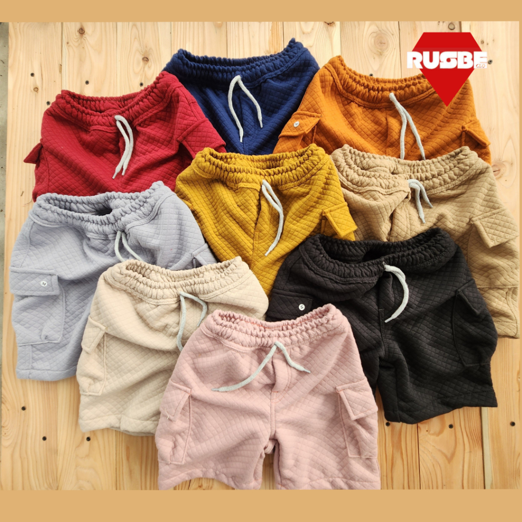 Rusbe Kids Chinos Cargo Anak Pendek Saku Aktif Bahan Diamond Lembut Untuk Usia 3,5 s.d 12 Tahun