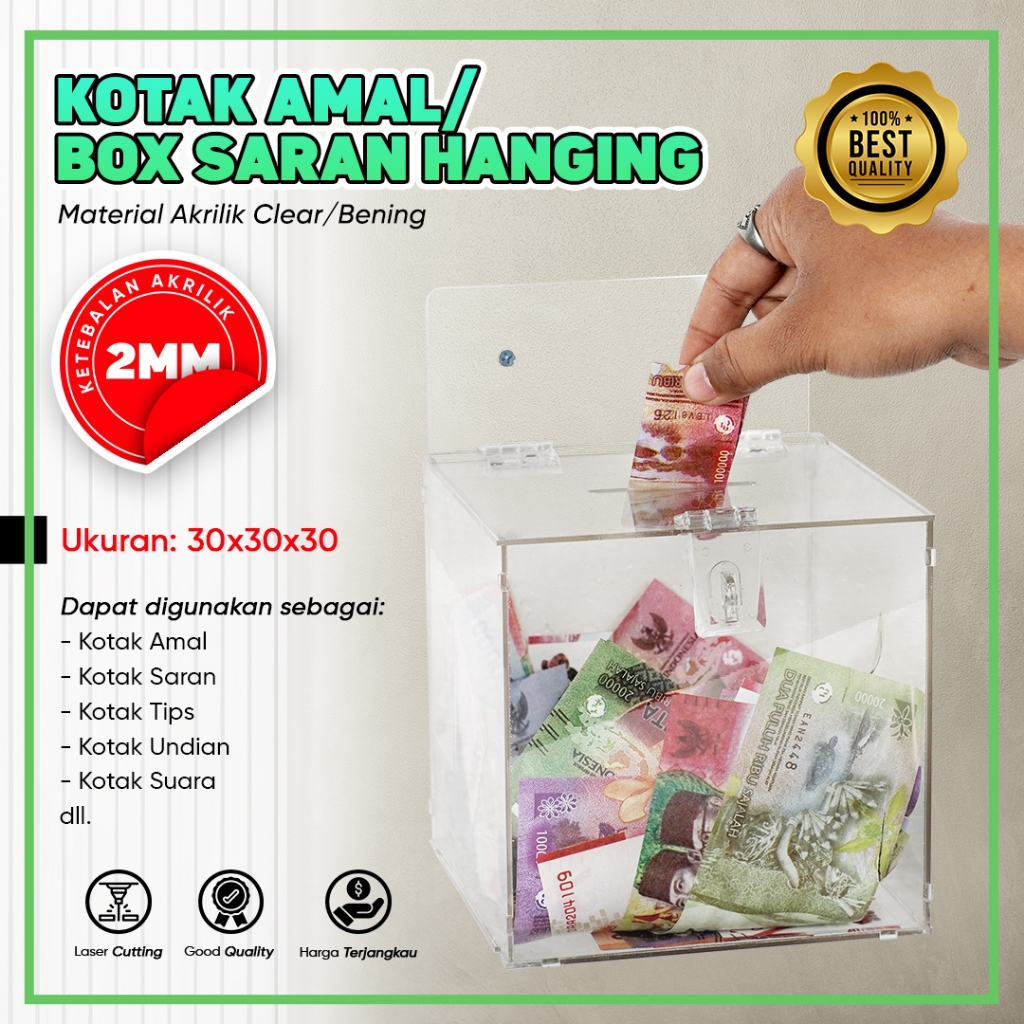 Kotak Amal Acrylic/Kotak Saran Akrilik Model Hanging 30x30x30 cm