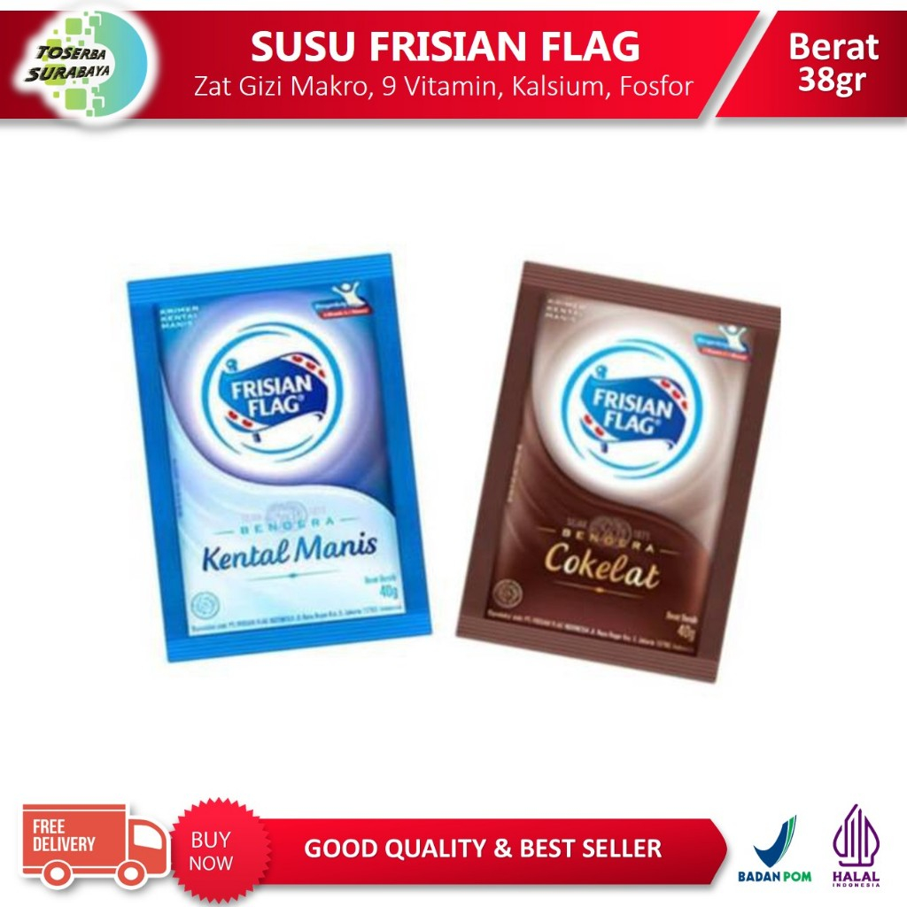 

Susu FRISIAN FLAG Sachet Putih & Coklat / Susu Bendera Kental Manis (Per Sachet)