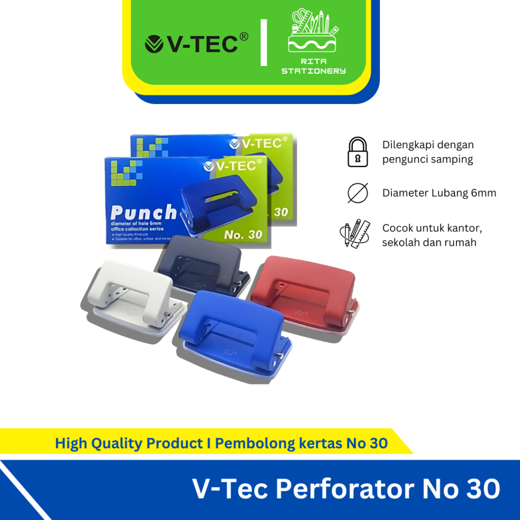 

V-TEC Pembolong / Pelubang Kertas Punch No 30 - Satuan