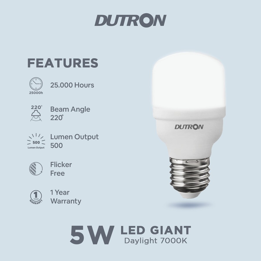 DUTRON Lampu LED GIANT 7000K Putih DUTRON LAMPU LED BULB CAHAYA 7000K SUHU WARNA KETERANGAN 7000K DT