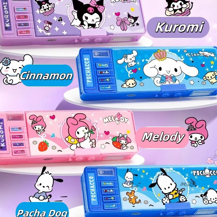 

berkualitas KOTAK PENSILBahan Tahan Air Kuromi Tempat Pensil Password Multifungsi Lapis Ganda Berkapasitas Lucu Termasuk Rautan Pensil Kotak Alat Tulis