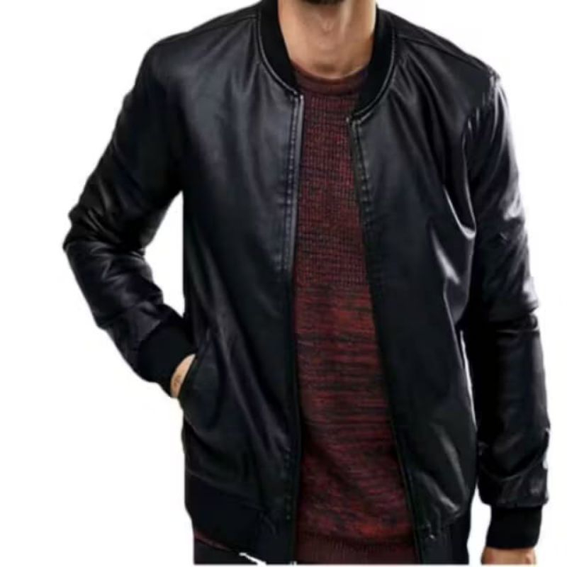 Jaket pria bomber kulit sintetis / jaket bomber pria