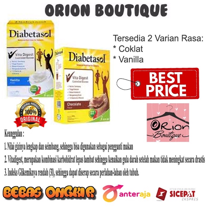

Diskon 35 Best Seller DIABETASOL Nutrition for Diabetic Susu Diabetes Vanila coklat 18Gram