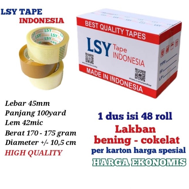 

HJ6 lakban bening cokelat LSY TAPE 1 dus isi 48 roll 1yard CHO